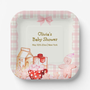 Smore Milk & Cookie Gingham Winter Baby Shower Paper Plates