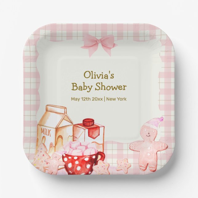 Smore Milk & Cookie Gingham Winter Baby Shower Paper Plates (Front)