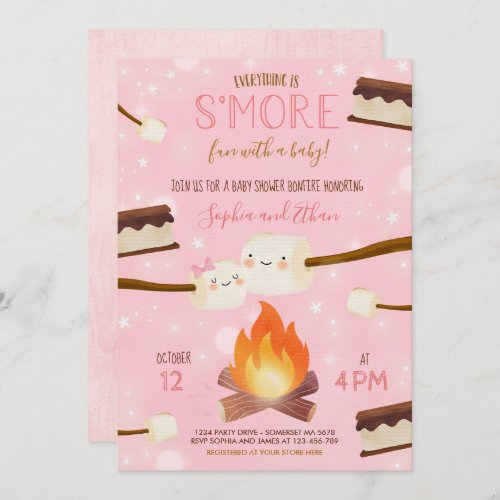 Smore Pink Girl Bonfire Baby Shower Invitation
