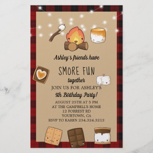 Smore Rustic Campfire Kids Birthday Invitation Flyer