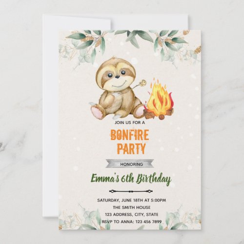 Smore sloth slumber party invitation