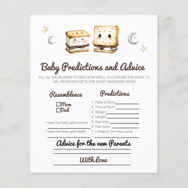 Smore themed Advice for new Parents Game. (Front)