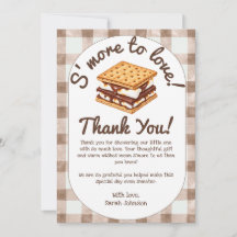 S'more To Love Brown Gingham Baby Shower Thank You