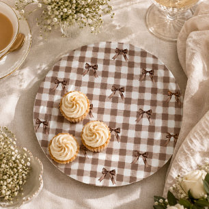 S'more to Love Brown Gingham Bow Baby Shower Paper Plates