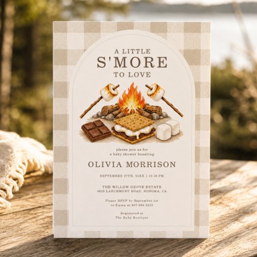 S'more to Love Neutral Gingham Baby Shower Invitation
