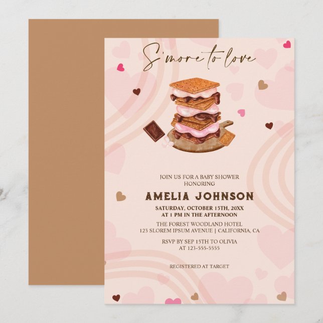 S'more to Love pink hearts valentines Baby Shower Invitation (Front/Back)