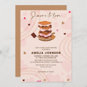 S'more to Love pink hearts valentines Baby Shower Invitation
