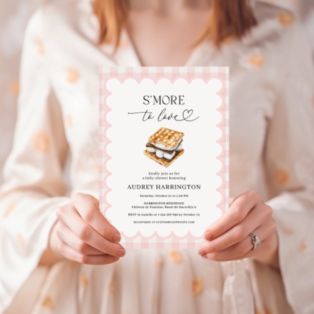 S'More to Love Preppy Pink Plaid Girl Baby Shower  Invitation (Creator Uploaded)