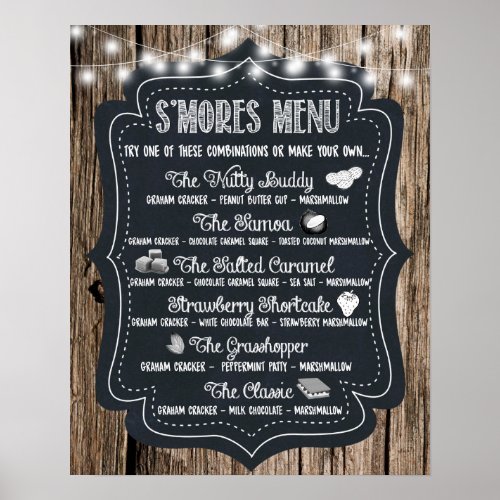 Smores Bar Poster Print Wedding Sign Wooden