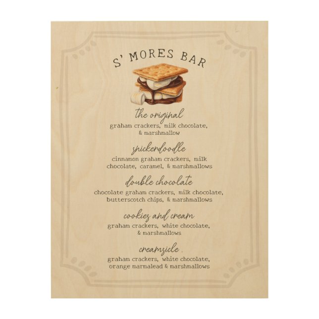 S'mores Bar Recipe Sign Fall Bonfire Outdoor (Front)