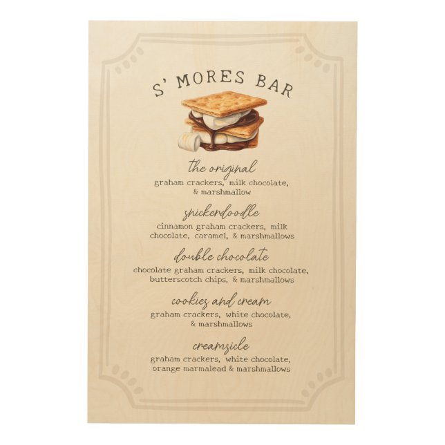 S'mores Bar Recipe Sign Fall Bonfire Outdoor (Front)
