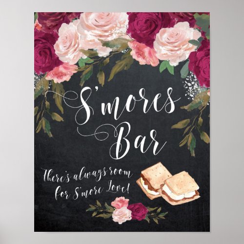 smores bar sign chalkboard floral