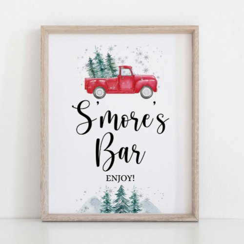 SMores Bar Sign Red Winter Christmas Tree Truck