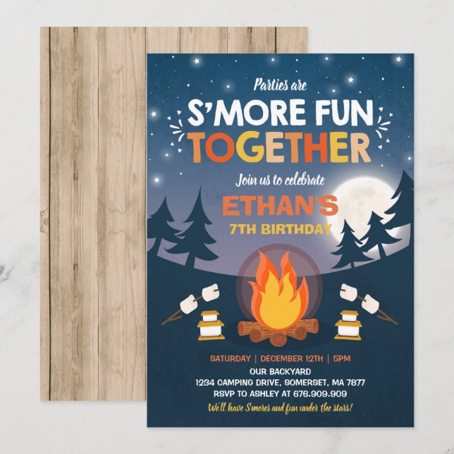 S'mores Birthday Invitation S'mores Bonfire Party (Front/Back)