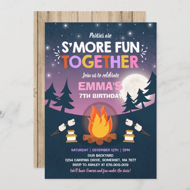 S'mores Birthday Invitation S'mores Bonfire Party (Front/Back)