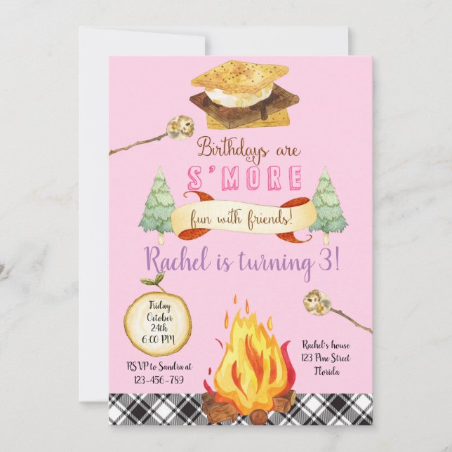 Smores Birthday Invitation, S'mores Invitation (Front)