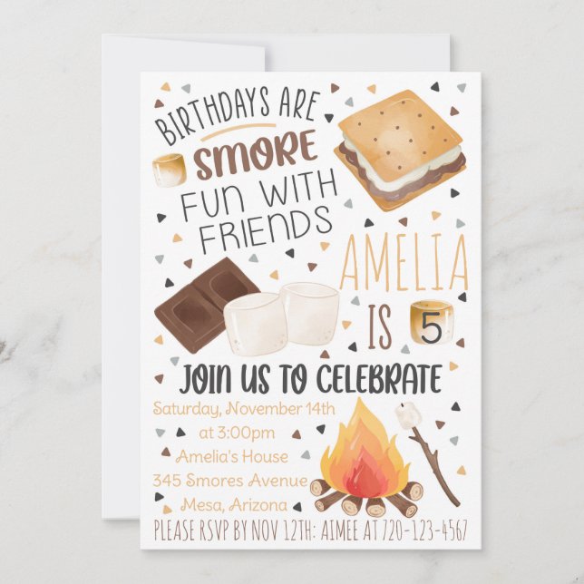 Smores Birthday Invitation, Smores Invitation (Front)