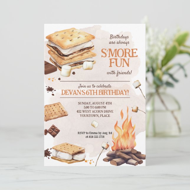 S'mores Birthday Party Invitation (Standing Front)