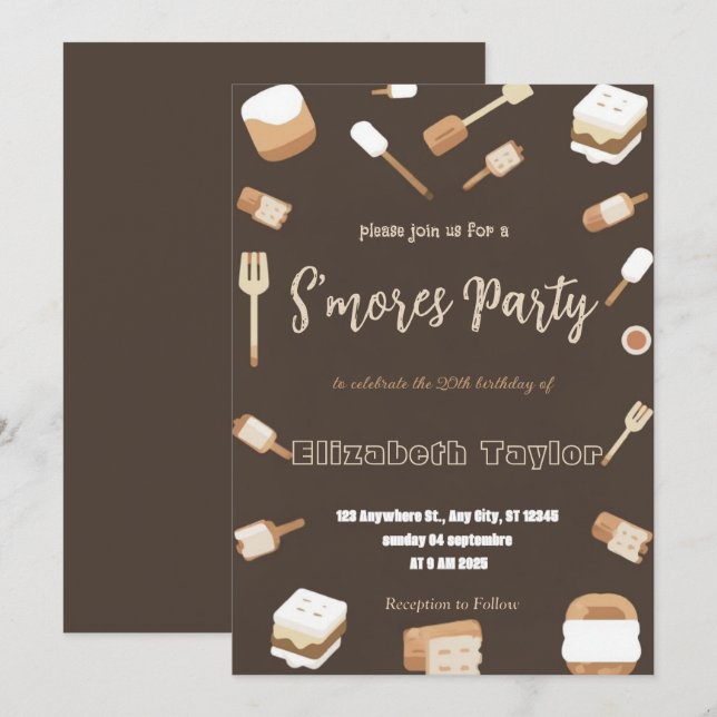 S'mores Birthday Party Invitation – Cozy Campfire (Front/Back)