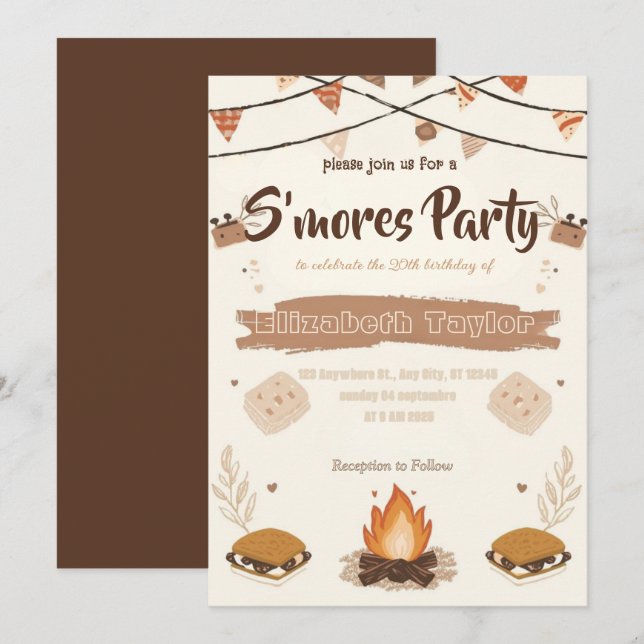 S'mores Birthday Party Invitation – Cozy Campfire (Front/Back)