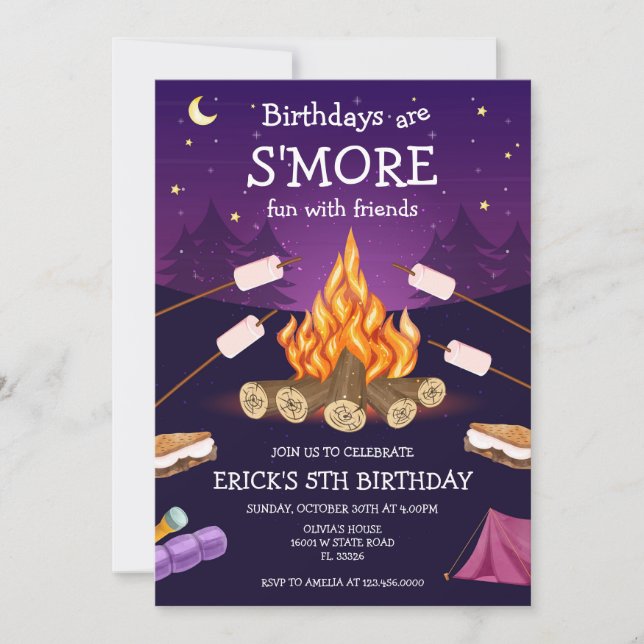 S'mores Birthday Party S'mores Camping Birthday Invitation (Front)