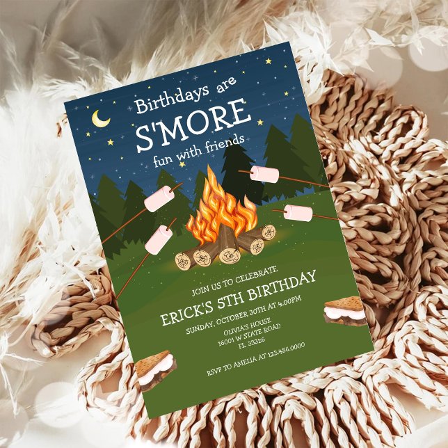 S'mores Birthday Party S'mores Camping Birthday Invitation (Creator Uploaded)