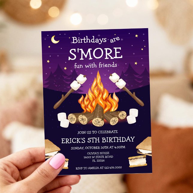 S'mores Birthday Party S'mores Camping Birthday Invitation (Creator Uploaded)