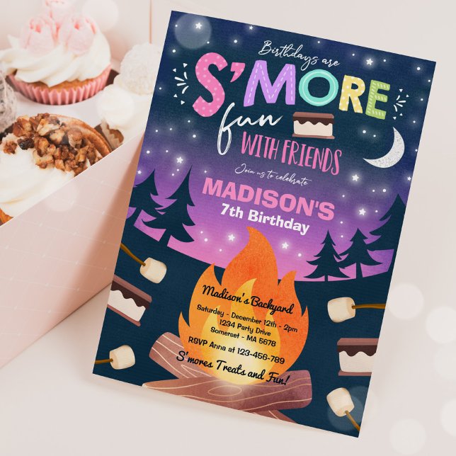 S'mores Birthday Party S'mores Camping Birthday Invitation (Creator Uploaded)