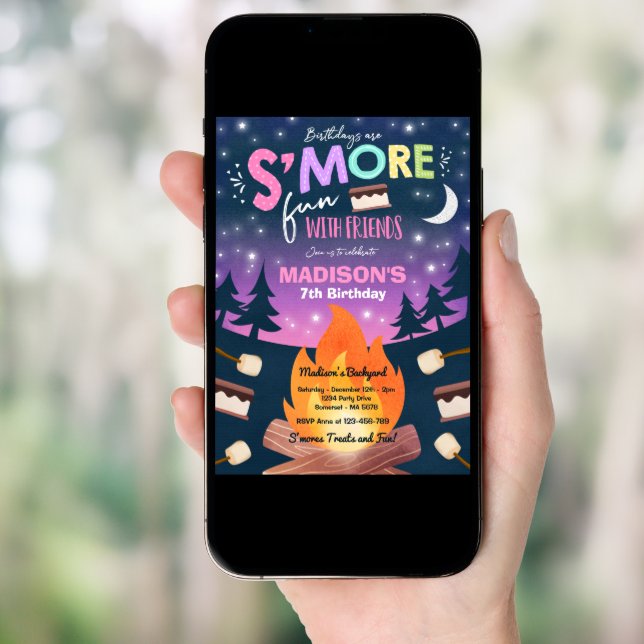 S'mores Birthday Party S'mores Camping Birthday Invitation (Front Digital)