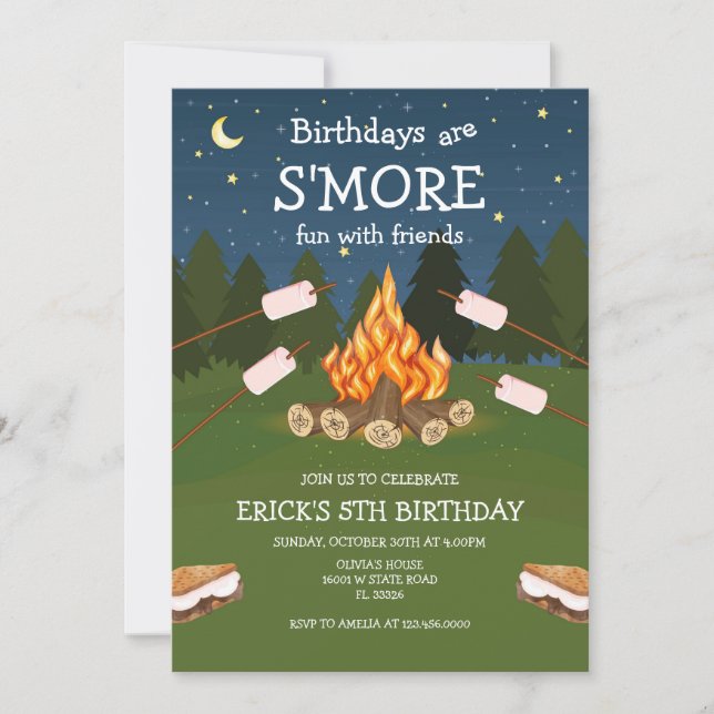 S'mores Birthday Party S'mores Camping Birthday Invitation (Front)