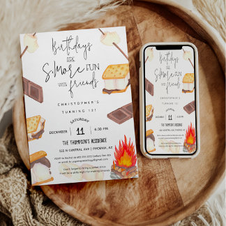 Smores Birthday S'more Fun Party Campfire Bonfire Invitation