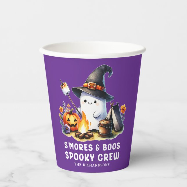 Smores Boos Crew Ghost Camping Halloween Purple Paper Cups (Front)
