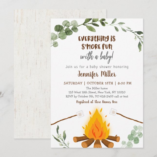 S'mores Campfire Bonfire Greenery Baby Shower Invi Invitation (Front/Back)