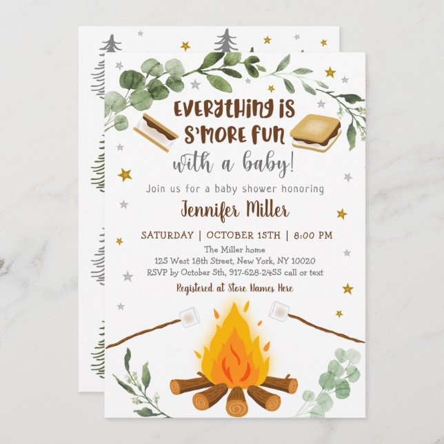 S'mores Campfire Bonfire Greenery Baby Shower Invitation (Front/Back)