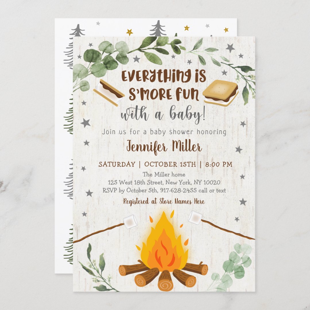 S'mores Campfire Bonfire Greenery Baby Shower Invitation Zazzle