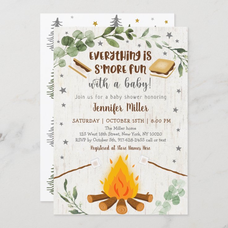 S'mores Campfire Bonfire Greenery Baby Shower Invitation Zazzle
