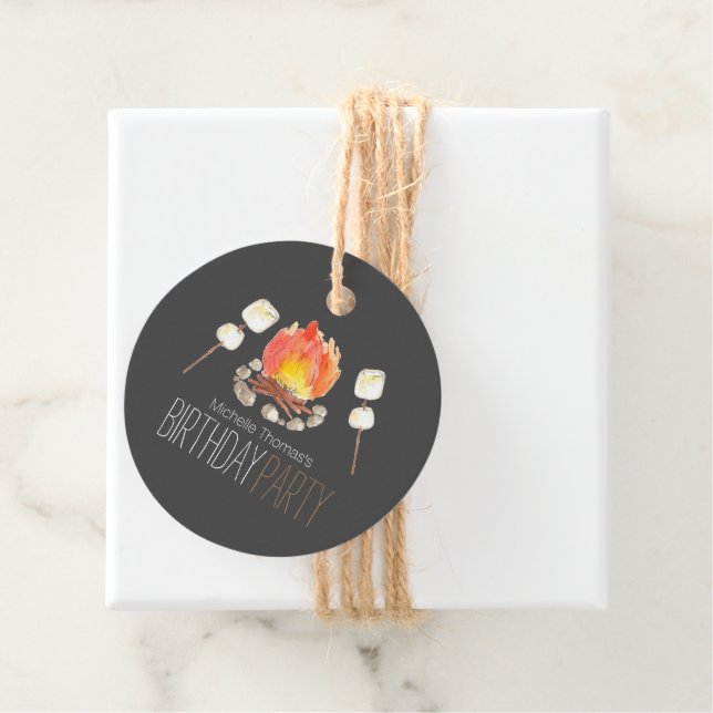 Smores campfire camping birthday favor tag (In Situ)