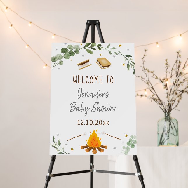 S'mores Campfire Greenery Baby Shower Welcome Foam Board (In Situ (Stand))