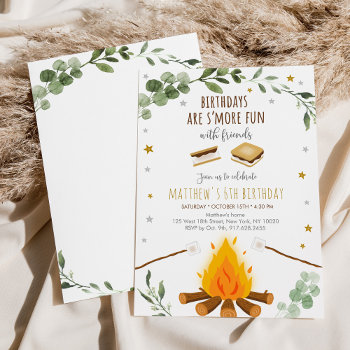 S'mores Campfire Greenery Birthday Invitation by LittlePrintsParties at Zazzle