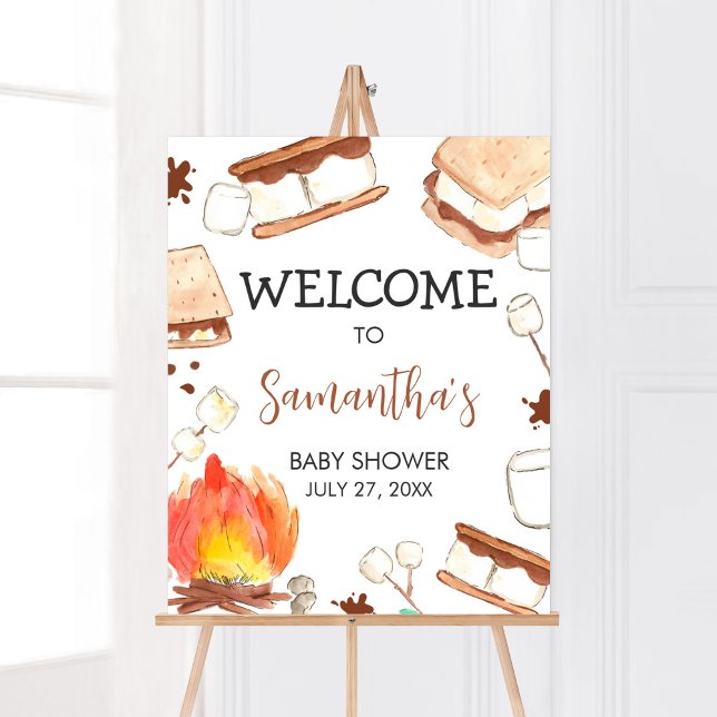 S'mores Camping Baby Shower Welcome Poster (Smore Fun Baby Shower Welcome Sign)