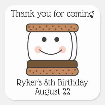 Smores Camping Birthday Party Favor Square Sticker by cbendel at Zazzle