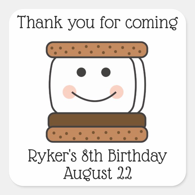 Smores Camping Birthday Party Favor Square Sticker (Front)