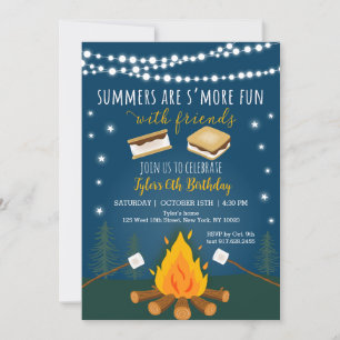 S'mores Camping Campfire Bonfire Birthday Invitation