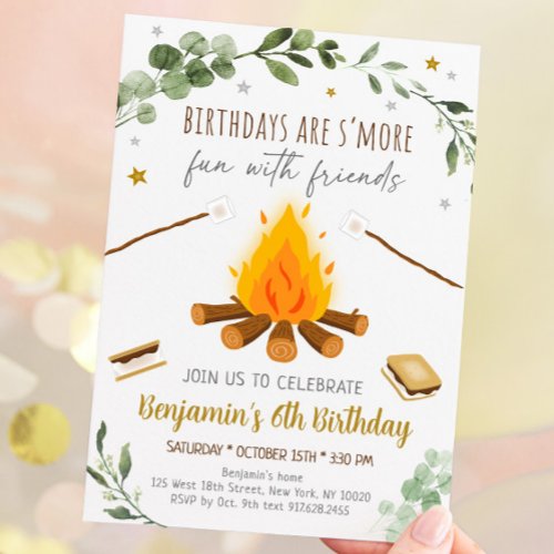Smores Camping Campfire Bonfire Birthday Invitation