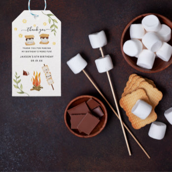 S'mores Camping Campfire Greenery Thank You Gift Tags by IYHTVDesigns at Zazzle
