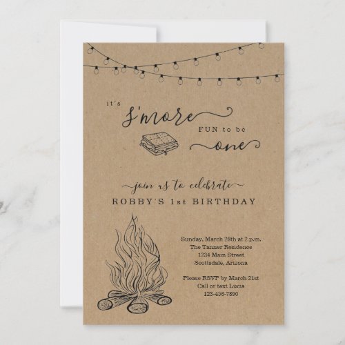 Smores First Birthday Party Invitation