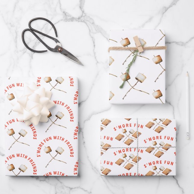 S'mores Fun Bonfire Backyard Cookout Friendsgiving Wrapping Paper Sheets (Front)