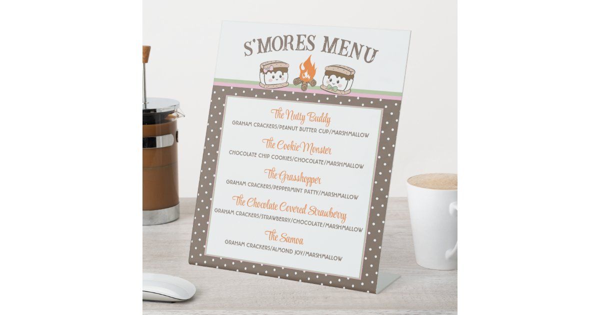 S'Mores gender reveal baby shower bonfire menu Pedestal Sign | Zazzle
