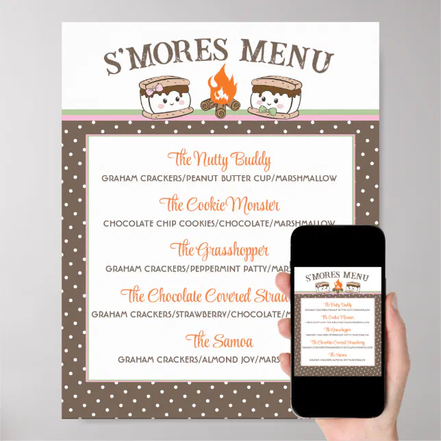 S'Mores gender reveal baby shower bonfire menu Poster | Zazzle