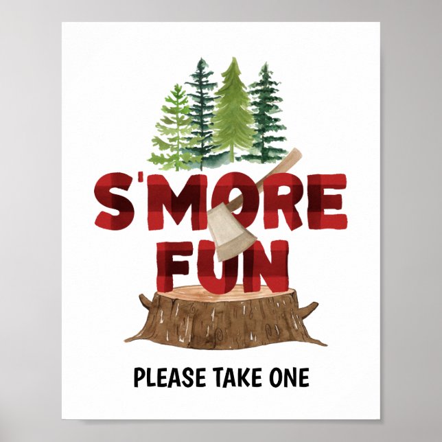 Smores Lumberjack Birthday Party Sign Poster (Front)